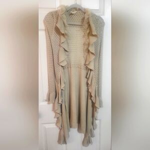 RUFFLED TAN CARDIGAN NWOT